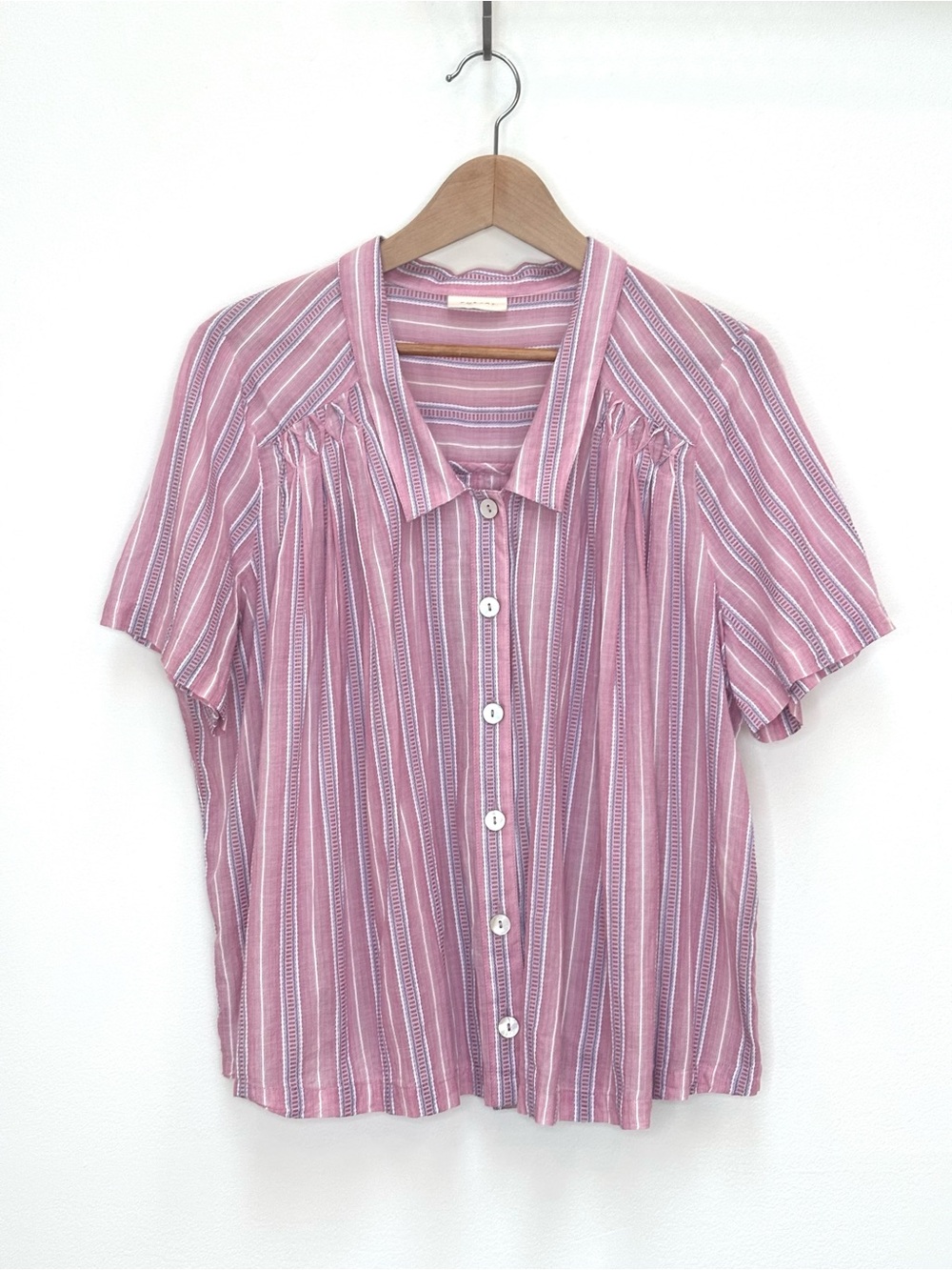 Poetry Striped Smocked Short Sleeve Blouse Cotton Boho Cottagecore Pink Size 12